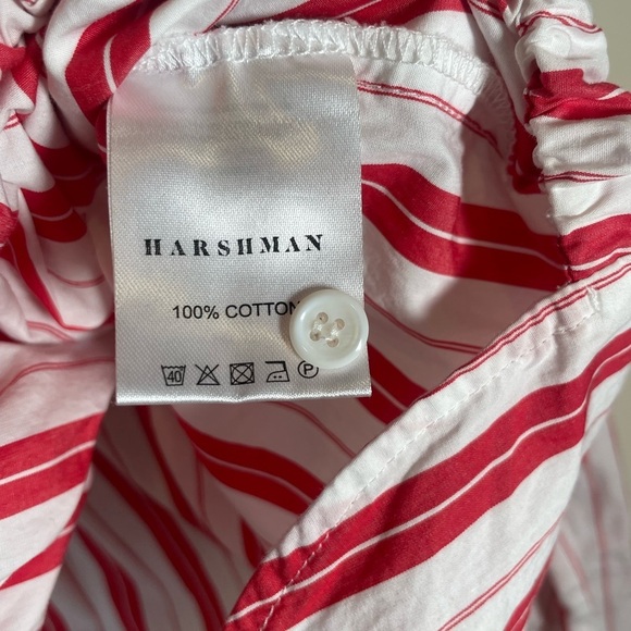 Harshman Anthropologie Striped Surplus Blouse In Red White Stripe High Low Sz M - Picture 6 of 12